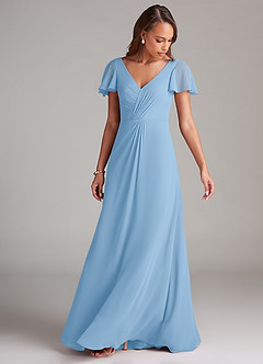 Azazie Soren Bridesmaid Dresses Powder Blue A-Line Ruched Chiffon Dress image5