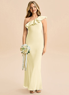 Azazie Alissa Junior Lemon Sorbet Mermaid Ruched Chiffon Dress image4