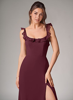 Azazie Callie Bridesmaid Dresses Cabernet Mermaid Side Slit Chiffon Convertible Dress image5