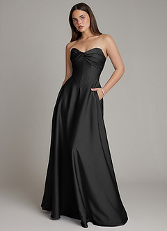 Azazie Meleena Bridesmaid Dresses Black A-Line Strapless Stretch Satin Dress image1