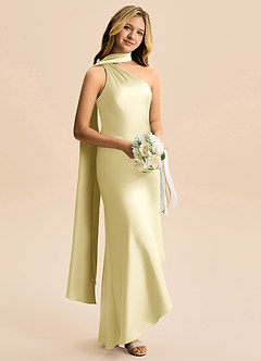 Azazie Briony Junior Etui Plissee Stretch-Satin Kleid Zitronensorbet image4