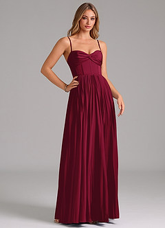Azazie Akiko Bridesmaid Dresses Burgundy A-Line Sweetheart Neckline Stretch Satin Dress image3