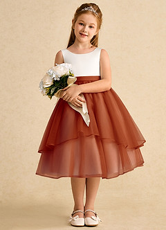 Azazie Rene Flower Girl Dresses Ivory Paprika A-Line Bow Tulle Dress image3