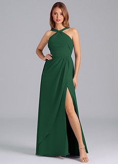 Azazie Mianna Bridesmaid Dresses Dark Green A-Line Pleated Chiffon Dress image3