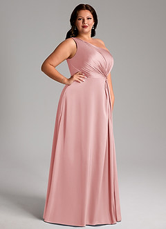 Azazie Brooke Bridesmaid Dresses Powder Pink A-Line One Shoulder Stretch Satin Dress image11