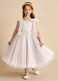 Azazie Dori Robe Demoiselle D'honneur Fillette Robe Trapèze en Tulle Rayé Rose Pétale image2
