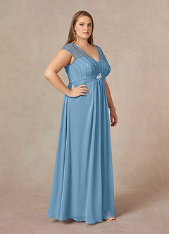 Azazie Star Mother of the Bride Dresses Steel Blue A-Line V-Neck sequins Chiffon Dress image9