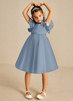 Azazie Kaeya Abiti da Ragazza di Fiori Abito A-Line in Tulle Fiocco Blu Polveroso image3