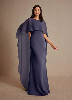 Azazie Milfred Mother of the Bride Dresses Stormy Sheath Boatneck Stretch Satin Dress image3