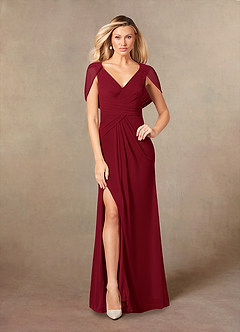 Azazie Luisa Mother of the Bride Dresses Burgundy Mermaid V-Neck Pleated Mesh Dress image1