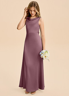 Azazie Kiki Junior Amethyst A-Line Bow Stretch Satin Dress image5