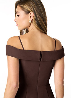 Azazie Lecia Bridesmaid Dresses Ganache Empire Off-The-Shoulder Pleated Chiffon Convertible Dress image7