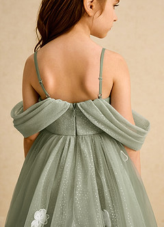 Azazie May Flower Girl Dresses Pistachio Ball-Gown Pleated Tulle Dress image8