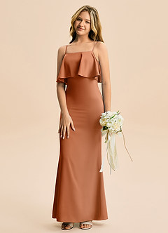 Azazie Galene Junior Syrena Satyna elastyczna Długość podłogi Młodsza druhna Sukienka image4