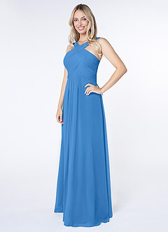 Azazie Kaleigh Robes de demoiselle d'honneur Robe Trapèze en Mousseline de soie Plissée Geai Bleu image3
