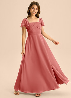 Azazie Azey Junior Antique Rose A-Line Ruched Chiffon Dress image4