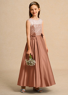 Azazie Candy Girl Blumenmädchenkleider Ballkleid Schleifen Matte Satin Kleid Bronzer image6