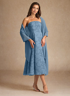 Azazie Lorain Mother of the Bride Dresses Steel Blue A-Line Pleated Floral Burnout Dress image1