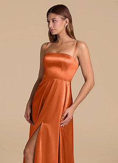 Azazie Wren Bridesmaid Dresses Burnt Orange A-Line Strapless Metallic Satin Dress image6