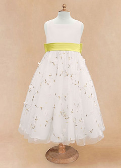 Azazie Pollie Flower Girl Dresses Ivory Canary A-Line Bow Tulle Dress image11