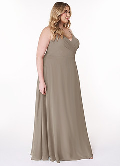Azazie Davis Bridesmaid Dresses Taupe A-Line V-Neck Chiffon Dress image10