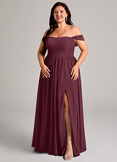 Azazie Calianna Bridesmaid Dresses Cabernet A-Line Off the Shoulder Chiffon Convertible Dress image14