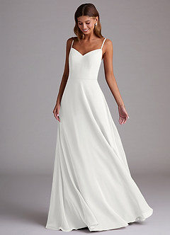 Azazie Marley Robes de demoiselle d'honneur Robe Trapèze Convertible en Mousseline de soie Épaule décolletée Blanc image5