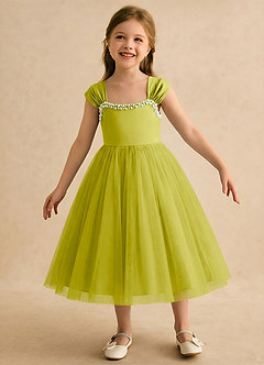 Azazie Yosemite Flower Girl Dresses Lemongrass Ball-Gown Sweetheart Neckline Tulle Dress image4