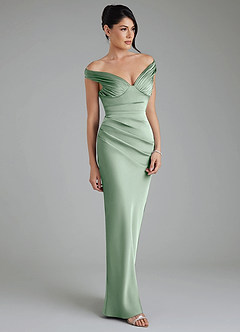 Azazie Stella At-home Try On Dresses Agave Sheath Corset Stretch Satin Convertible Dress image5