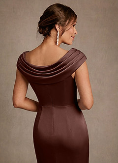 Azazie Irvine Mother of the Bride Dresses Espresso A-Line Pleated Stretch Satin Dress image6
