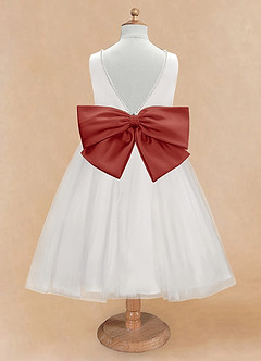 Azazie Seline Flower Girl Dresses Ivory Terracotta A-Line Bow Tulle Dress image7
