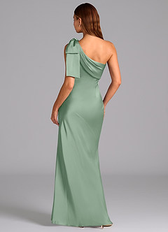 Azazie Yuanna Bridesmaid Dresses Agave Mermaid One Shoulder Stretch Satin Dress image2