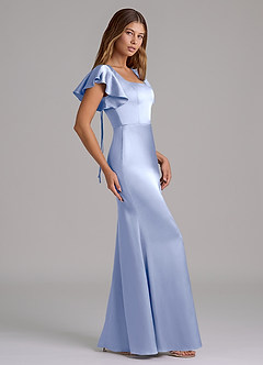 Azazie Elkie 신부 들러리 드레스 인어 스퀘어 네크라인 스트레치 새틴 바닥 길이 드레스 image3