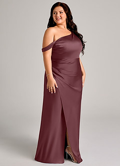 Azazie Madelyn Bridesmaid Dresses Sangria Mermaid One Shoulder Stretch Satin Convertible Dress image12
