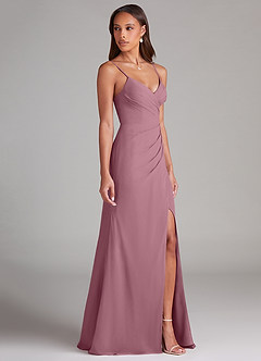 Azazie Maci Bridesmaid Dresses Vintage Mauve Sheath Pleated Chiffon Dress image4