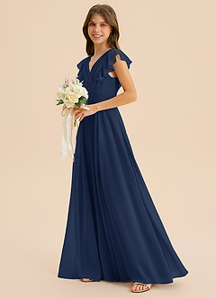 Azazie Anysa Junior Robe Trapèze en Mousseline de soie Rayé Bleu Marine Foncé image6