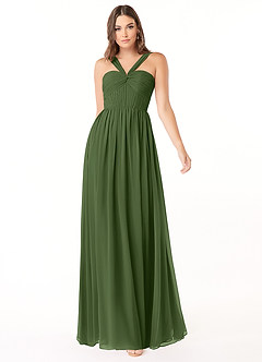 Azazie Dionne Bridesmaid Dresses Olive A-Line Corset Chiffon Dress image1