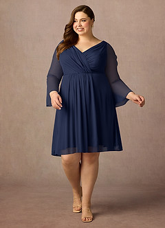 Azazie Teraso 신부의 어머니 드레스 A라인 망사 무릎 길이 드레스 image5