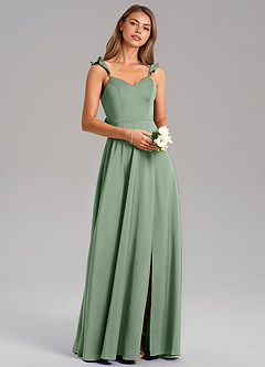 Azazie Everett Bridesmaid Dresses Matcha A-Line Stretch Satin Dress image1