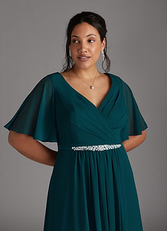 Azazie Tricia Kleider für die Brautmutter A-Linie V-Hals Gefaltet Chiffon Kleid Kiefer image9