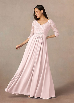 Azazie Hayek Final Sale Agave A-Line V-Neck Lace Chiffon Dress image1
