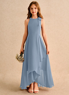 Azazie Boop Girls Formal Blumenmädchenkleider A-Linie Schleifen Chiffon Kleid Staubblau image1