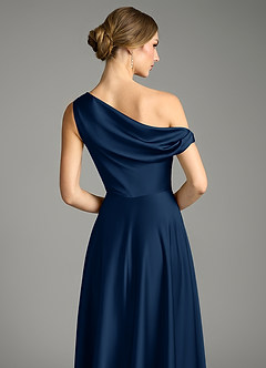 Azazie Xanthe Brautjungfernkleider Eine Linie Schulterfrei Stretch-Satin Kleid Dunkelmarine image6