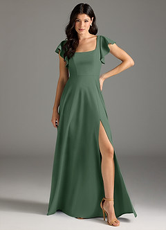 Azazie Bondi Bridesmaid Dresses Eucalyptus A-Line Ruched Stretch Crepe Dress image2