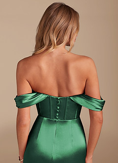 Azazie Asha Brautjungfernkleider Etui Schulterfrei Metallischer Satin Kleid Dunkelgrün image6