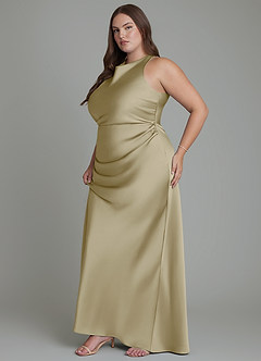 Azazie Evadne Bridesmaid Dresses Moss Green Sheath Pleated Stretch Satin Dress image13