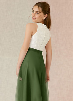Azazie Albertine Junior A-Linie Spitze Chiffon Kleid Olivgrün image6