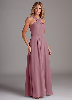 Azazie Dixie Bridesmaid Dresses Vintage Mauve A-Line Halter Pleated Chiffon Dress image4