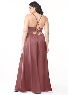 Azazie Raya Bridesmaid Dresses Amethyst A-Line V-Neck Pleated Stretch Satin Dress image8