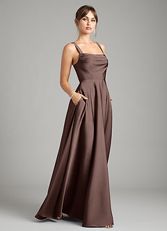 Azazie Shaude Bridesmaid Dresses Ganache A-Line Pleated Stretch Satin Dress image6